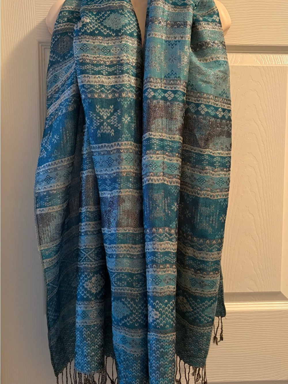 Boho style teal Patterned Scarf